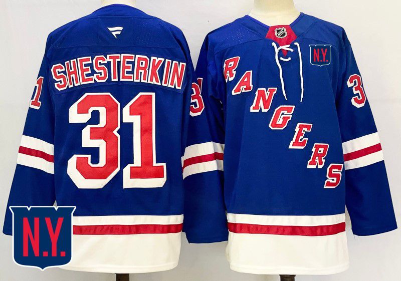 Men New York Rangers 31 Shesterkin Blue Fanatics 2025 NHL Jersey style 1